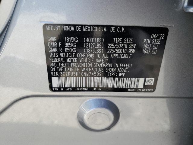 3CZRU5H18NM745891 - 2022 HONDA HR-V SPORT SILVER photo 12