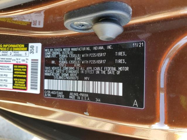 5TDJRKEC7NS090079 - 2022 TOYOTA SIENNA XLE BURGUNDY photo 13