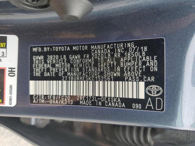 2T1BURHE5KC152561 - 2019 TOYOTA COROLLA L ლურჯი ფოტო 13