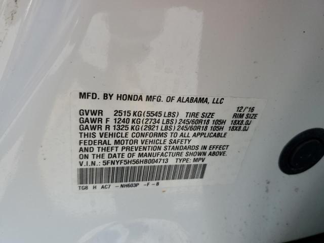 5FNYF5H56HB004713 - 2017 HONDA PILOT EXL Սպիտակ լուսանկար 14