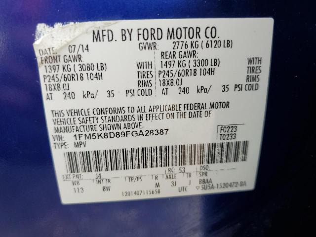 1FM5K8D89FGA28387 - 2015 FORD EXPLORER XLT BLUE photo 13