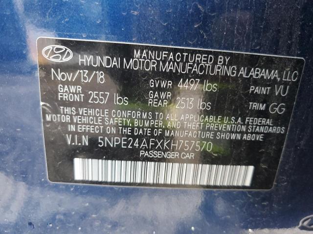 5NPE24AFXKH757570 - 2019 HYUNDAI SONATA SE BLUE photo 12