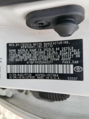 4T1BF1FK2DU693377 - 2013 TOYOTA CAMRY L WHITE photo 12