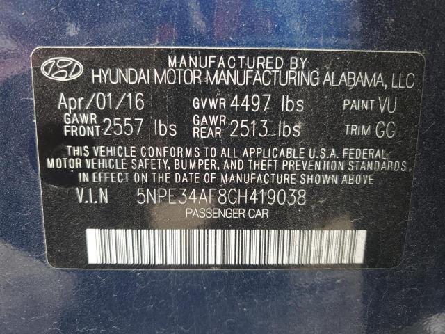 5NPE34AF8GH419038 - 2016 HYUNDAI SONATA SPORT BLUE photo 12
