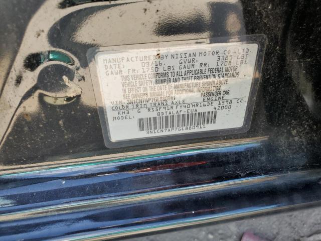 3N1CN7AP7GL880911 - 2016 NISSAN VERSA S 黑色 照片 12