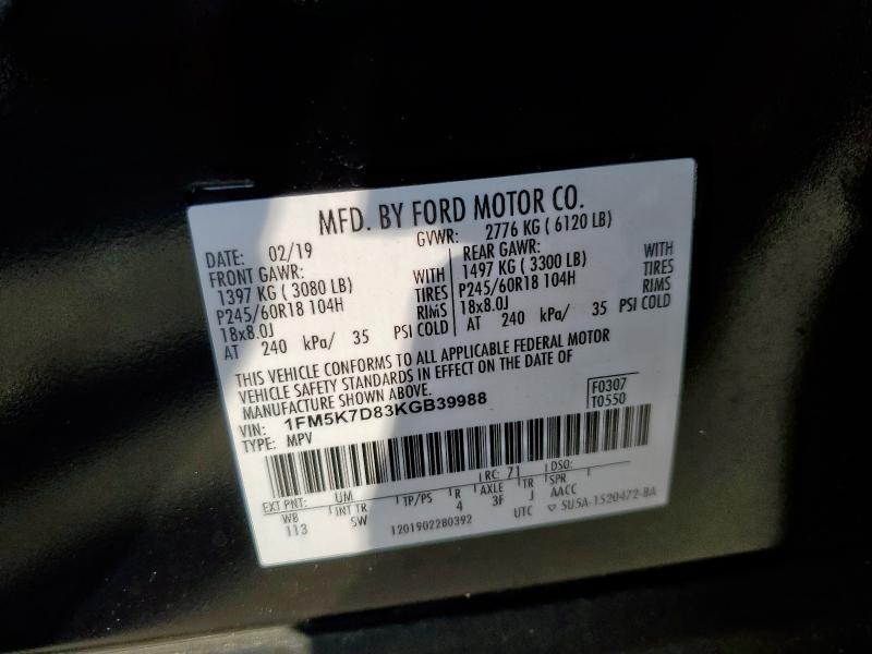 1FM5K7D83KGB39988 - 2019 FORD EXPLORER XLT BLACK photo 13