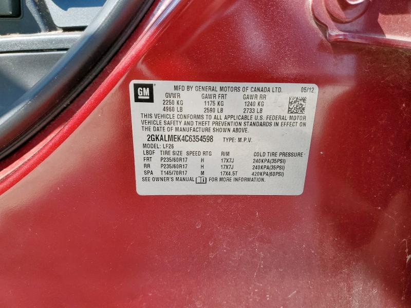 2GKALMEK4C6354598 - 2012 GMC TERRAIN SLE 勃艮第红 照片 14