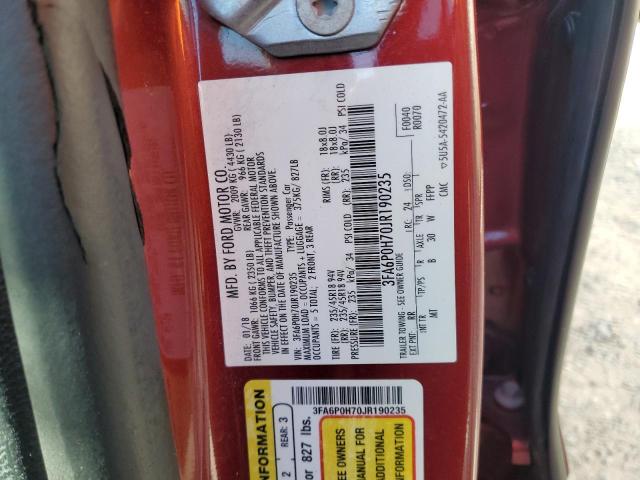 3FA6P0H70JR190235 - 2018 FORD FUSION SE Qırmızı foto 12