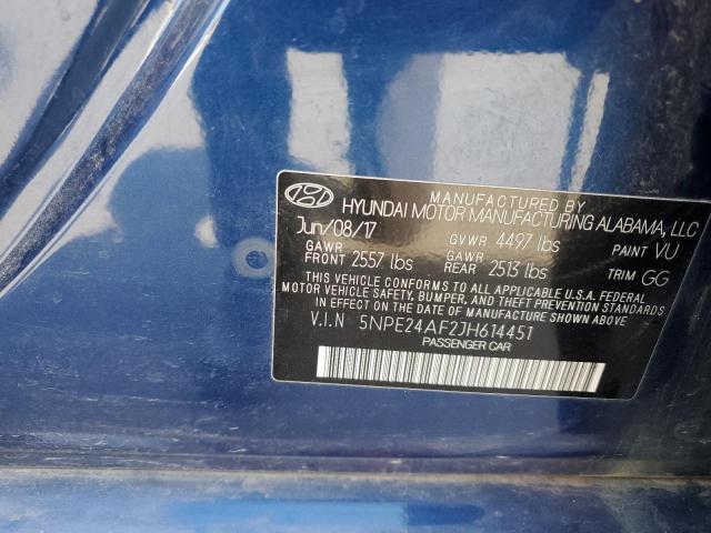 5NPE24AF2JH614451 - 2018 HYUNDAI SONATA SE 蓝色 照片 12