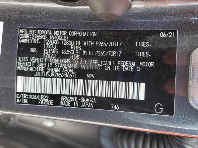 JTEFU5JR7M5246671 - 2021 TOYOTA 4RUNNER SR5 Gris photo 13