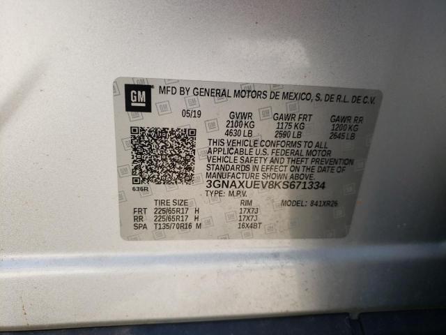 3GNAXUEV8KS671334 - 2019 CHEVROLET EQUINOX LT Srebrny zdjęcie 13