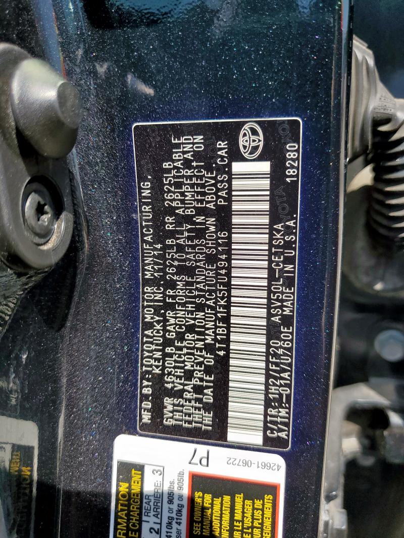 4T1BF1FK5FU494116 - 2015 TOYOTA CAMRY LE BLUE photo 13