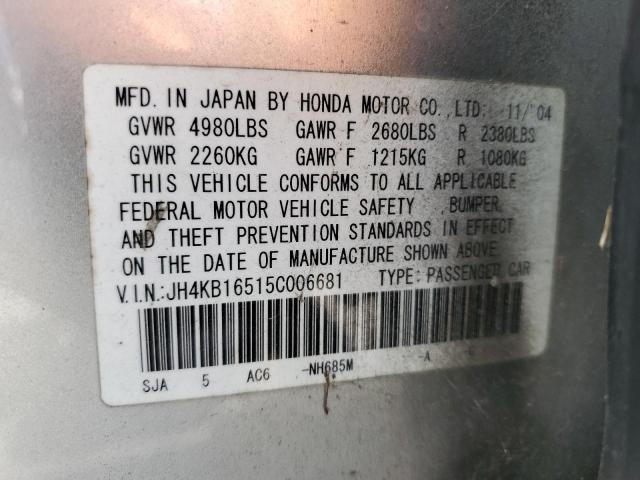 JH4KB16515C006681 - 2005 ACURA RL SILVER photo 12