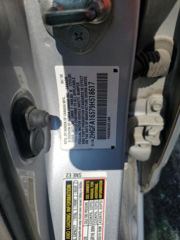 2HGFA16579H518617 - 2009 HONDA CIVIC LX SILVER photo 12