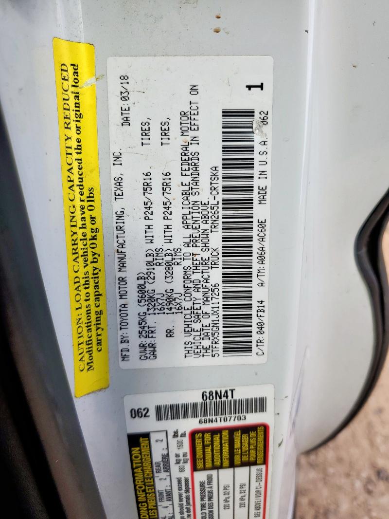 5TFRX5GN1JX117256 - 2018 TOYOTA TACOMA ACCESS CAB Белый фото 13