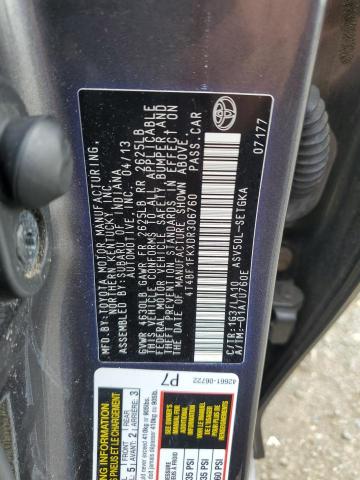 4T4BF1FKXDR306760 - 2013 TOYOTA CAMRY L GRAY photo 12