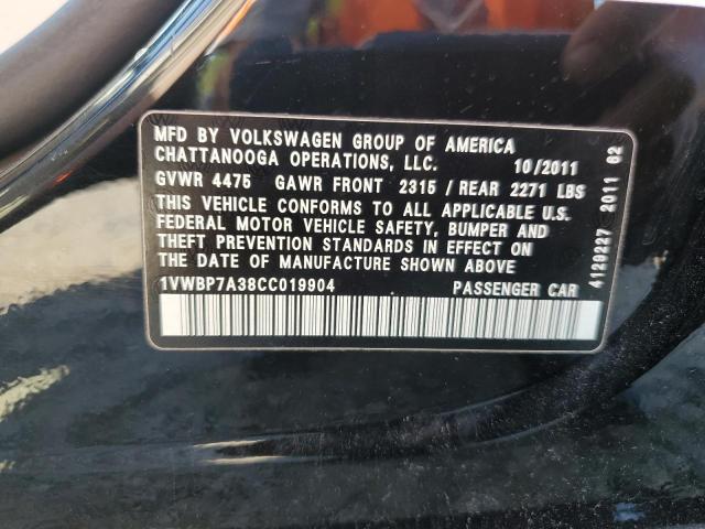 1VWBP7A38CC019904 - 2012 VOLKSWAGEN PASSAT SE 黑色 照片 12
