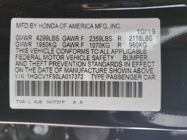 1HGCV1F50LA017372 - 2020 HONDA ACCORD EXL BLACK photo 12