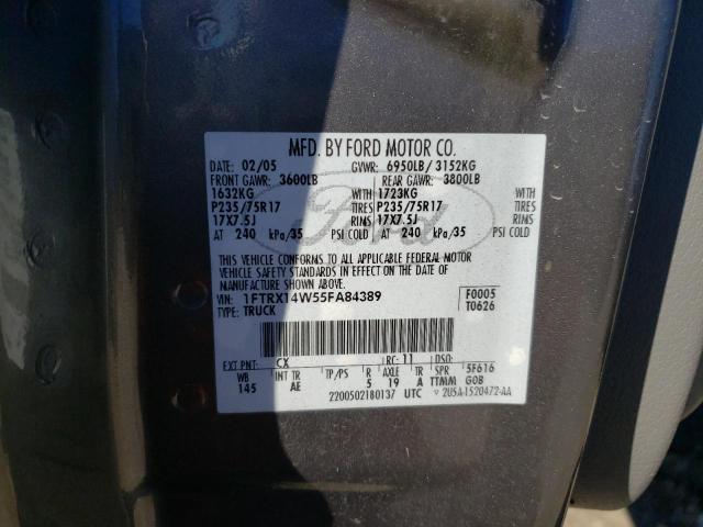 1FTRX14W55FA84389 - 2005 FORD F150 GRAY photo 12