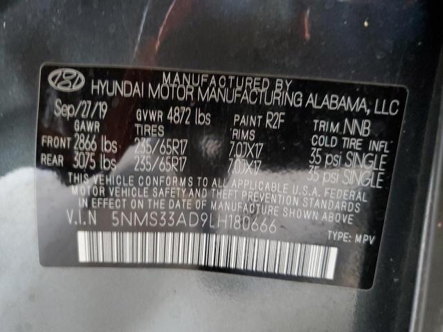5NMS33AD9LH180666 - 2020 HYUNDAI SANTA FE SEL გრაფიტი ფოტო 12