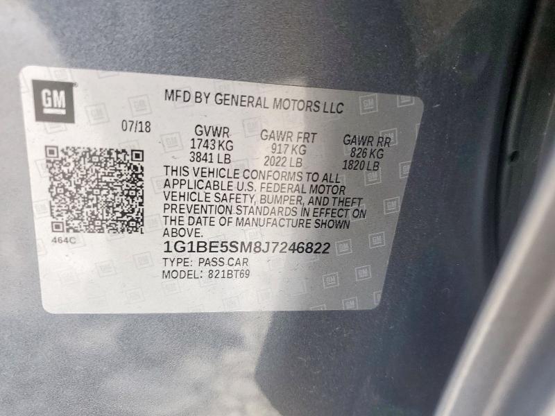 1G1BE5SM8J7246822 - 2018 CHEVROLET CRUZE LT GRAY photo 12