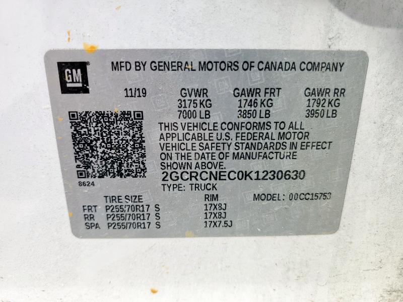 2GCRCNEC0K1230630 - 2019 CHEVROLET SILVERADO C1500 WHITE photo 13