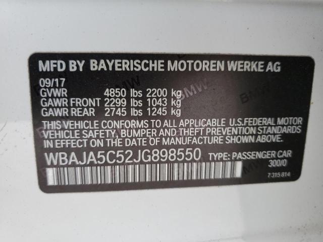 WBAJA5C52JG898550 - 2018 BMW 530 I WHITE photo 13