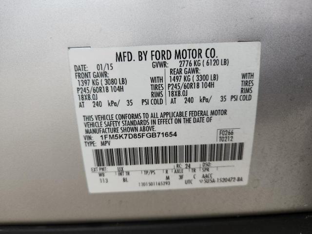 1FM5K7D85FGB71654 - 2015 FORD EXPLORER XLT 银色 照片 13