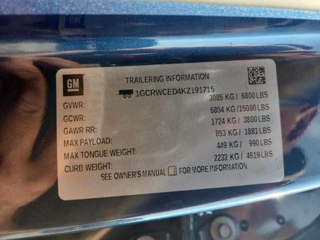 1GCRWCED4KZ191715 - 2019 CHEVROLET SILVERADO C1500 LT BLUE photo 12