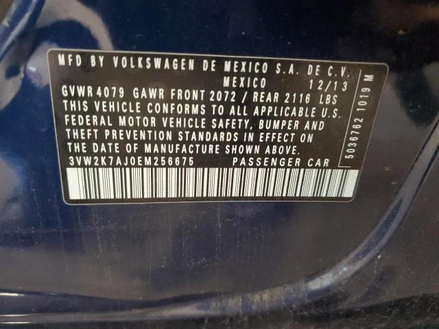 3VW2K7AJ0EM256675 - 2014 VOLKSWAGEN JETTA BASE BLUE photo 12