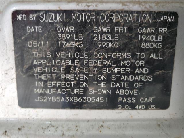 JS2YB5A3XB6305451 - 2011 SUZUKI SX4 SILVER photo 13