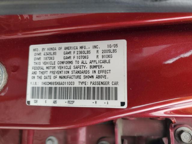 1HGCM665X6A011003 - 2006 HONDA ACCORD EX BURGUNDY photo 12