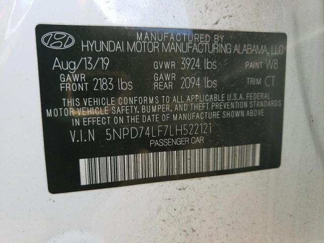 5NPD74LF7LH522121 - 2020 HYUNDAI ELANTRA SE WHITE photo 13