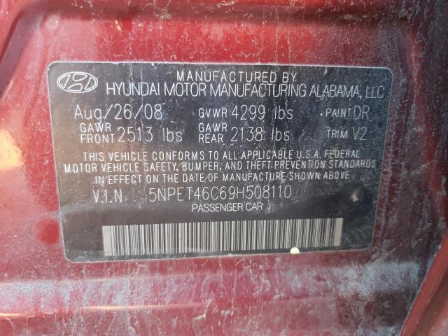 5NPET46C69H508110 - 2009 HYUNDAI SONATA GLS BURGUNDY photo 12