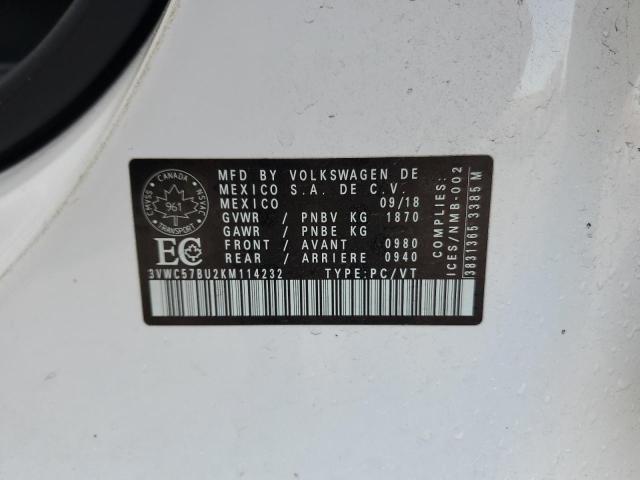 3VWC57BU2KM114232 - 2019 VOLKSWAGEN JETTA S 白色 照片 13