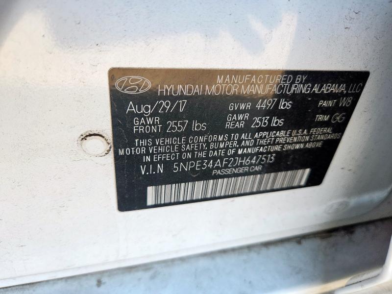 5NPE34AF2JH647513 - 2018 HYUNDAI SONATA SPORT Սպիտակ լուսանկար 12