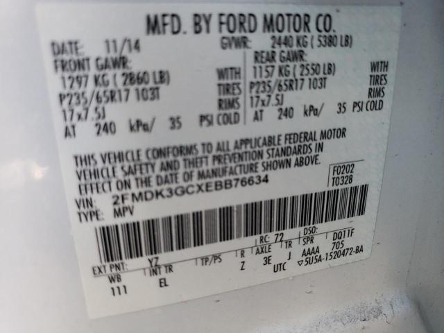 2FMDK3GCXEBB76634 - 2014 FORD EDGE SE WHITE photo 13