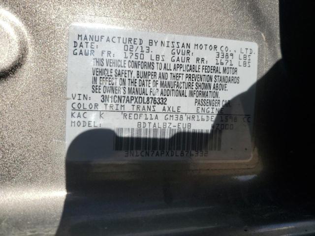 3N1CN7APXDL876332 - 2013 NISSAN VERSA S GRAY photo 12