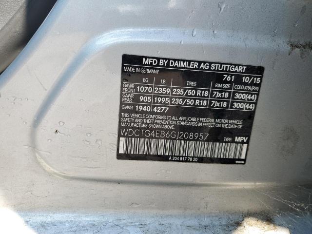 WDCTG4EB6GJ208957 - 2016 MERCEDES-BENZ GLA 250 Plata foto 14