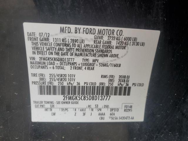 2FMGK5C85DBD13777 - 2013 FORD FLEX SEL BLACK photo 13