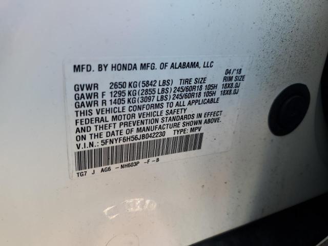 5FNYF6H56JB042230 - 2018 HONDA PILOT EXL Biały zdjęcie 13