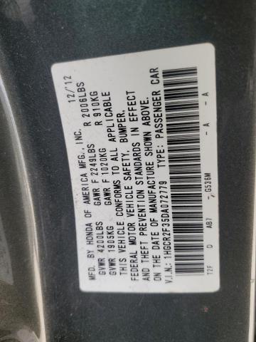 1HGCR2F35DA072779 - 2013 HONDA ACCORD LX CHARCOAL photo 12