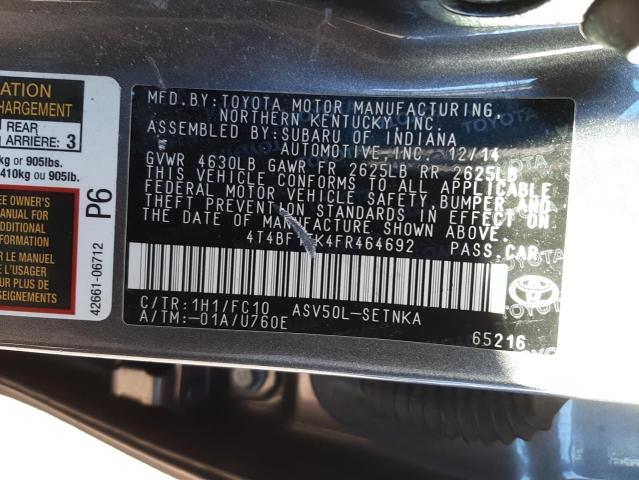 4T4BF1FK4FR464692 - 2015 TOYOTA CAMRY LE GRAY photo 12