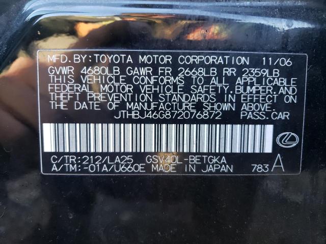 JTHBJ46G872076872 - 2007 LEXUS ES 350 BLACK photo 12