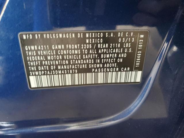 3VWDP7AJ3DM431879 - 2013 VOLKSWAGEN JETTA SE BLUE photo 12