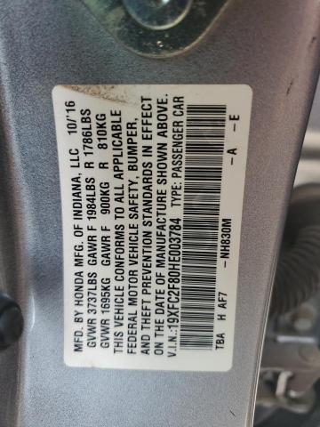 19XFC2F80HE003784 - 2017 HONDA CIVIC EX SILVER photo 12