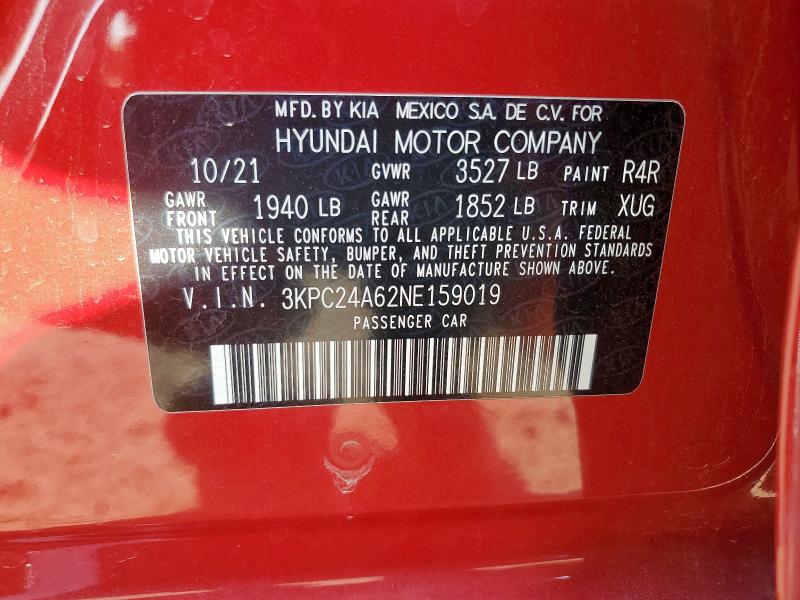 3KPC24A62NE159019 - 2022 HYUNDAI ACCENT SE RED photo 13