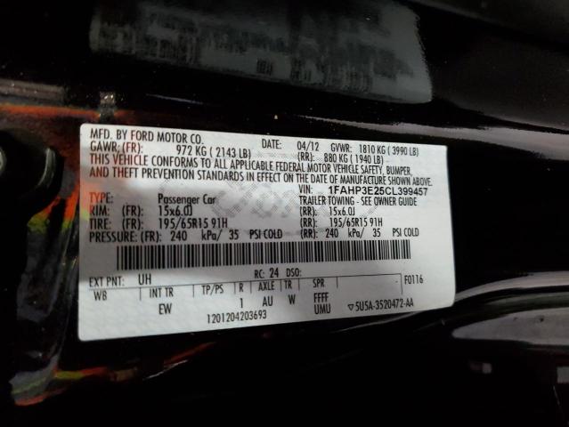 1FAHP3E25CL399457 - 2012 FORD FOCUS S BLACK photo 13