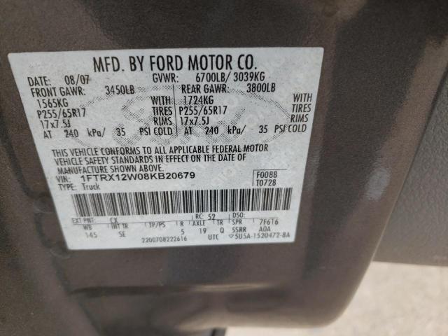 1FTRX12W08KB20679 - 2008 FORD F150 GRAY photo 12