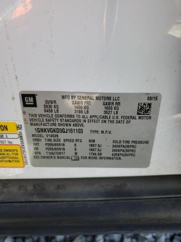 1GNKVGKD3GJ161103 - 2016 CHEVROLET TRAVERSE LT თეთრი ფოტო 13